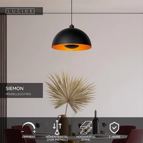 Lucide SIEMON - Pendelleuchten - Ø 40 cm - 1xE27 - Schwarz - USP